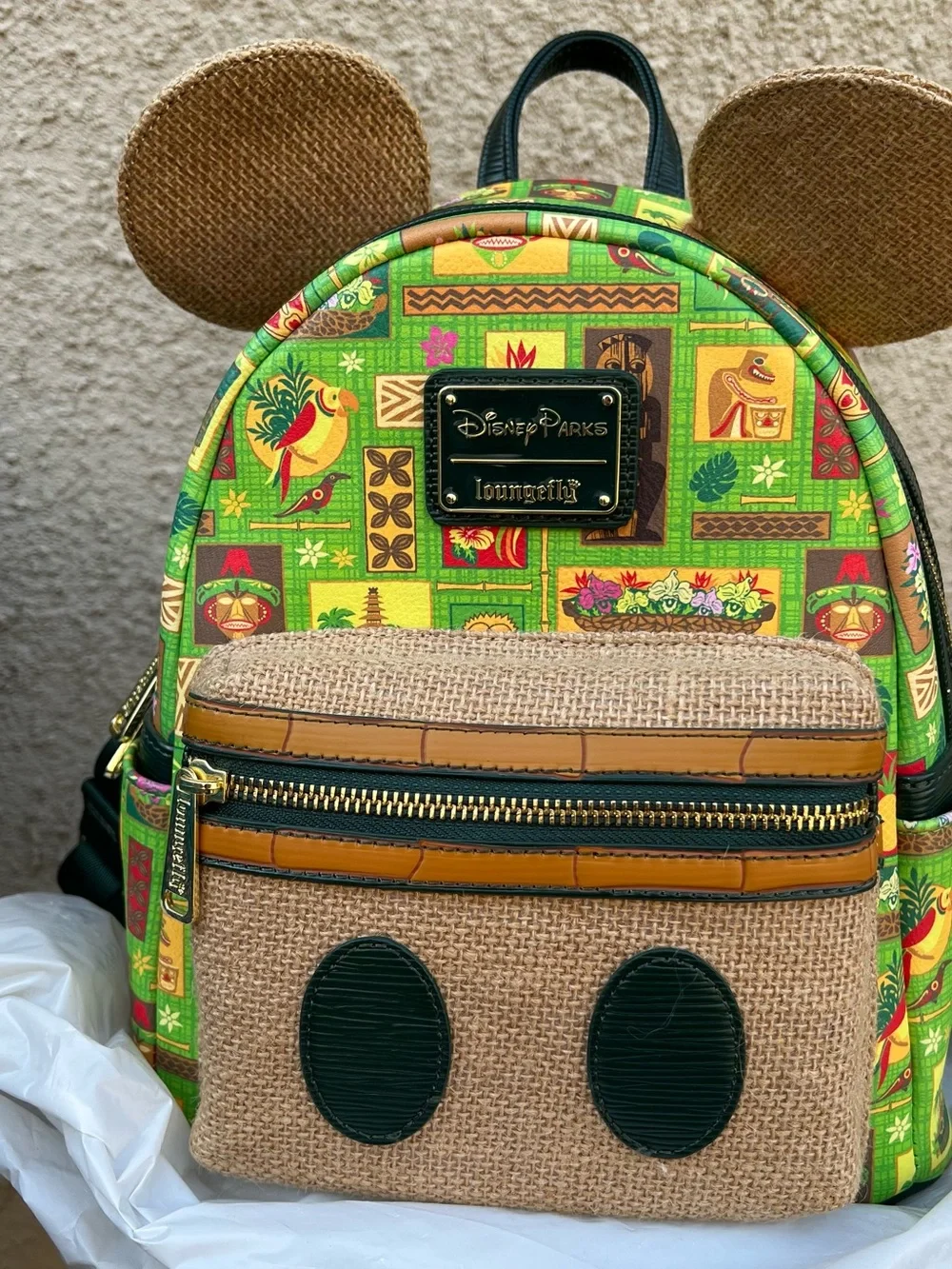 Disney Parks Loungefly Kids' Tiki Green Mickey Ear Mini Backpack